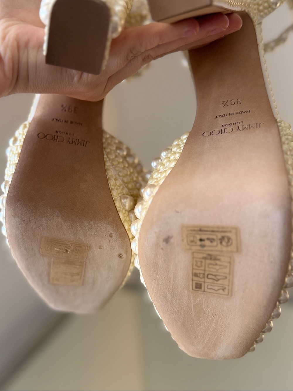 New Jimmy Choo Sacaria 120 White Platform Sandals with All-Over Pearl 39.5 - Picture 15 of 16